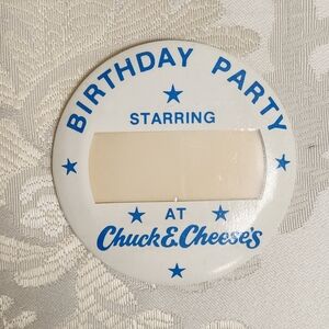Vintage Chuck E. Cheese Pin Birthday Party Name pinback button